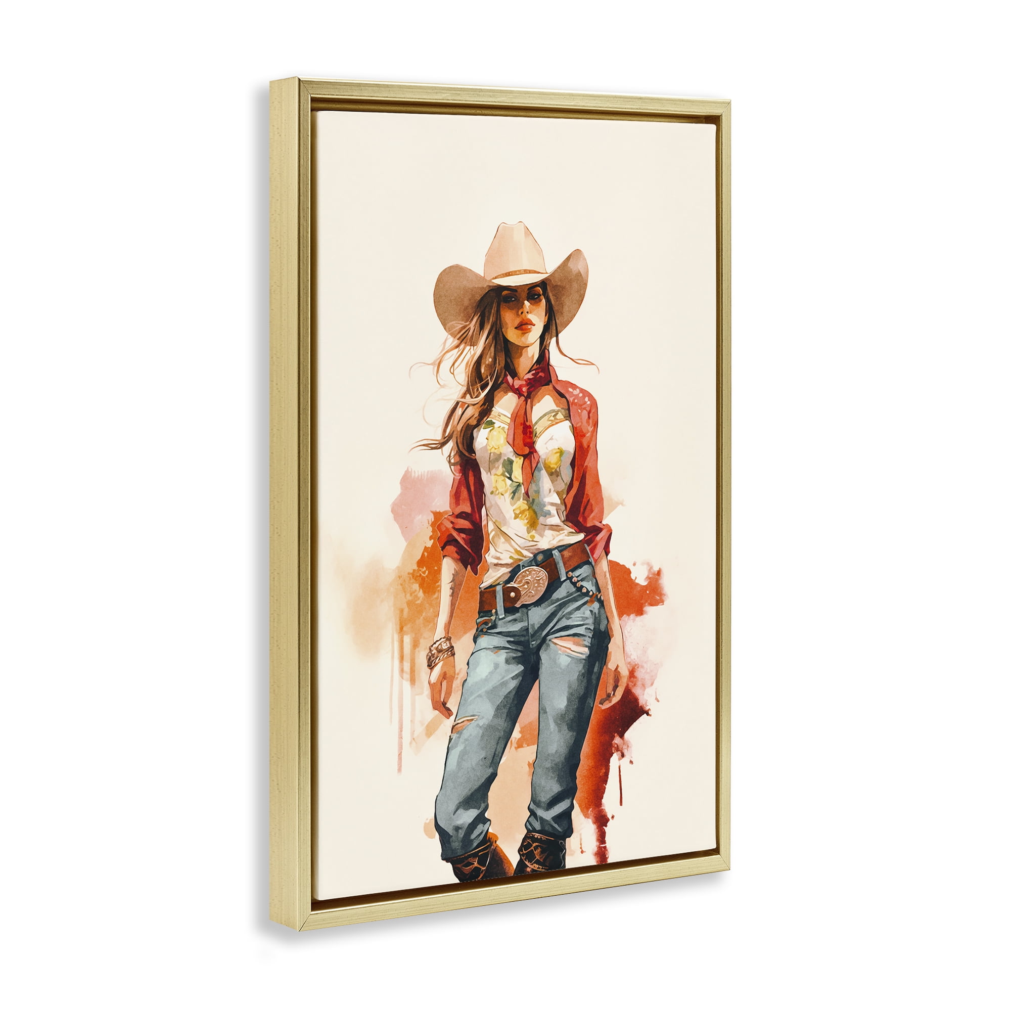 Stupell Industries Wild West Cowgirl Charm People Painting Gold Floater Framed Canvas Art Print Wall Art, 17 x 25