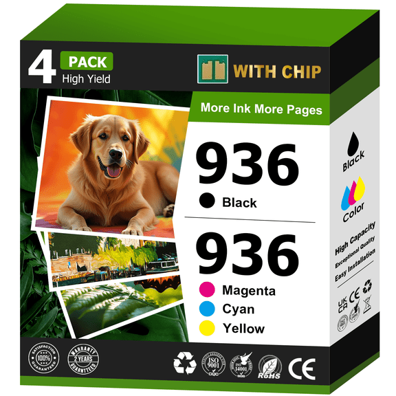 936 Ink Compatible for 936 Ink Cartridge for 9110 9120 9122 4 Pack (Black Cyan Magenta Yellow)