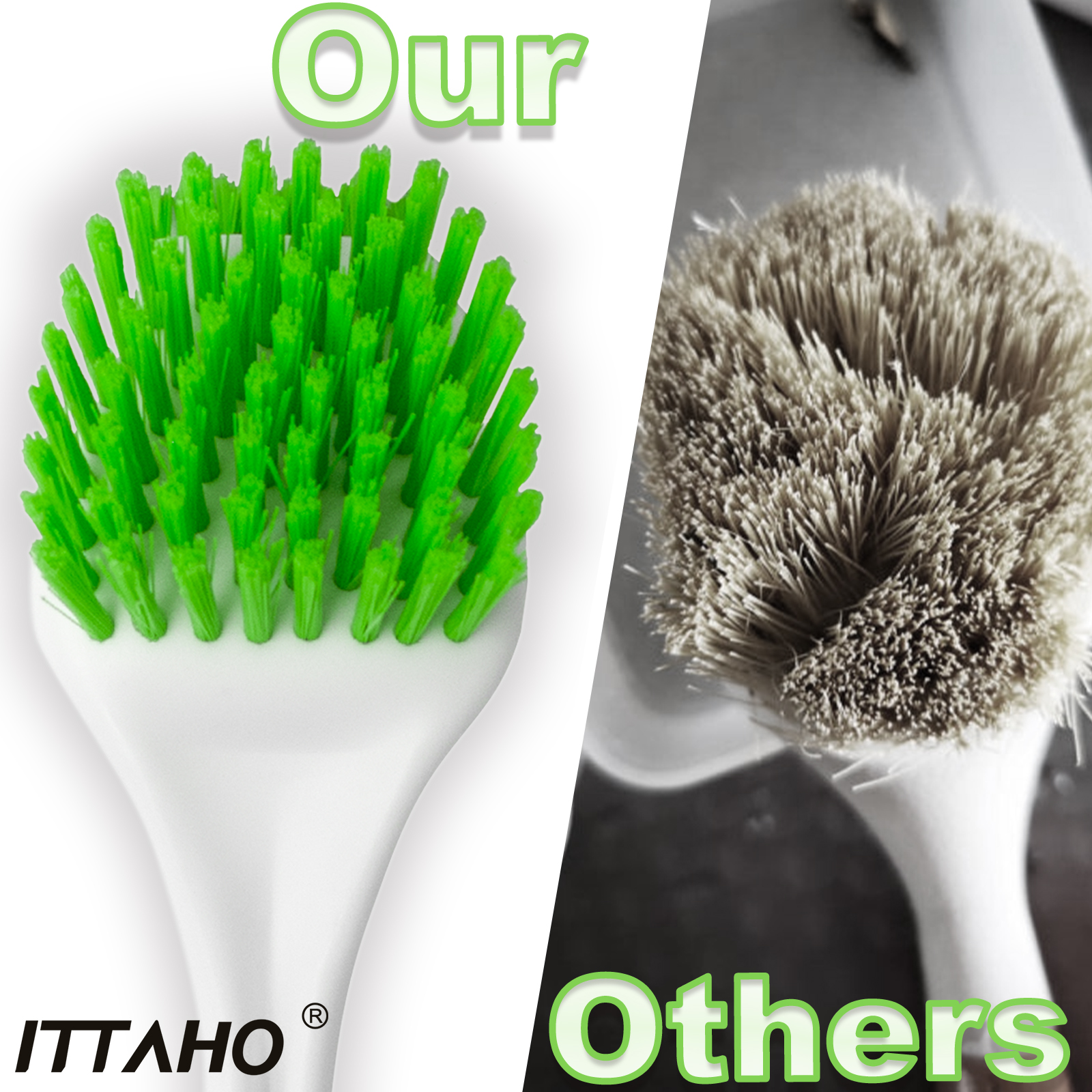 ITTAHO Dish Scrub Brush Set, Double-Sided Bristles, 3 Pack photo 3