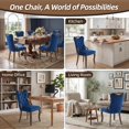 thumbnail image 4 of Dining Chairs Set of 2, Velvet Upholstered Kitchen Chairs with Vintage Copper Nails, Solid Wood Handles & Curved Legs, Mid Century Modern Dining Room Chairs for Home (Blue, Set of 2), 4 of 8