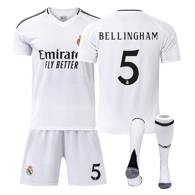 Real Madrid Home Bellingham No. 5 Shirt, Kids, Adult Football Training Suit, Top + Pants + Socks