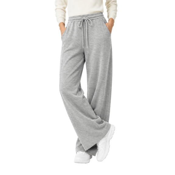 TEMOFON Sweatpants for Women Wide Leg Casual Baggy Pants High Waisted Elastic Drawstring Lightgray Sweatpant with Pockets XL