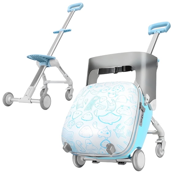 Wheelive 20" Kids Carry-On Suitcase with Spinner Wheels, Ride-on Luggage for Easy Travel, 2-in-1 Baby Stroller Case, Blue