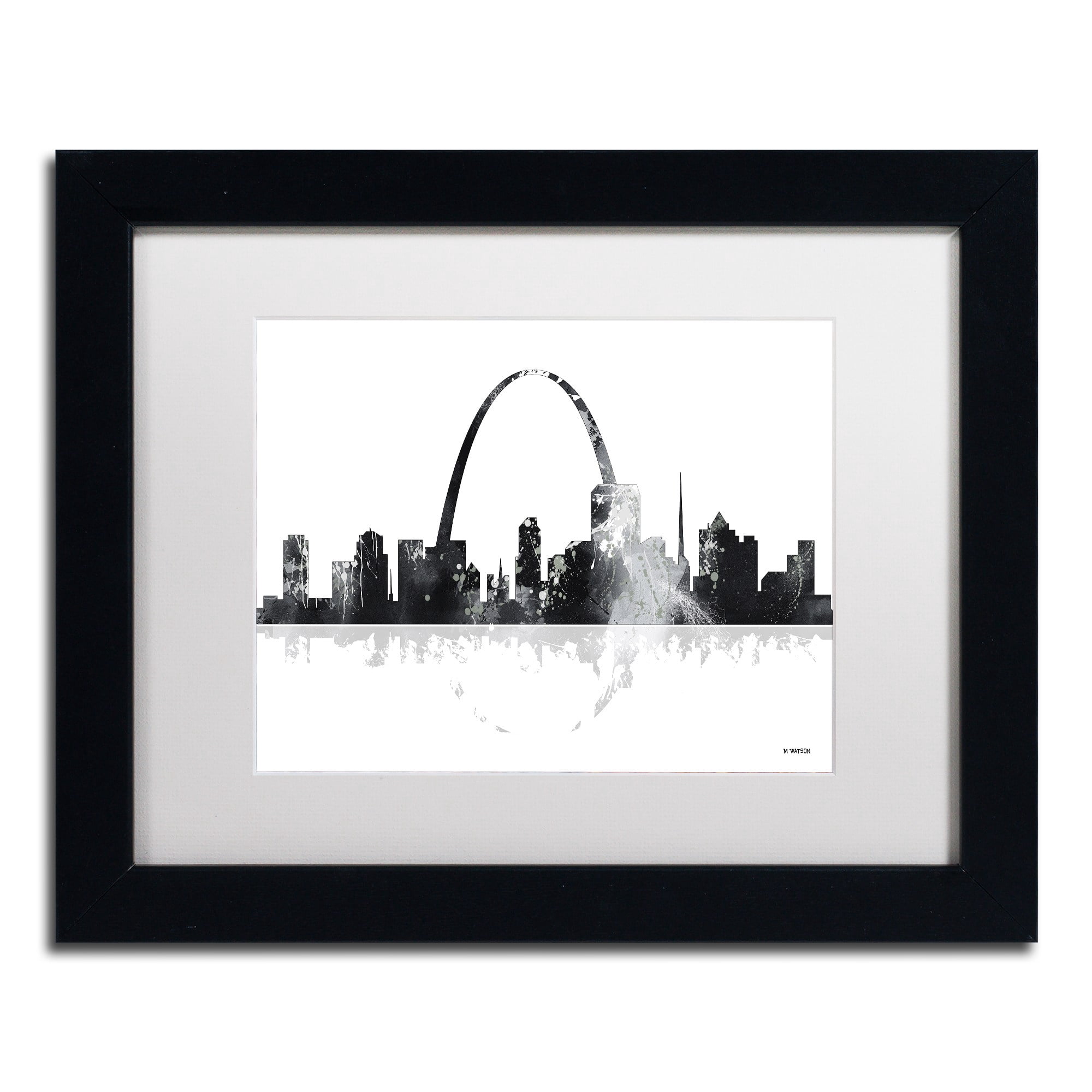 Trademark Fine Art "St Louis Missouri Skyline" Canvas Art by Marlene Watson, White Matte, Black Frame