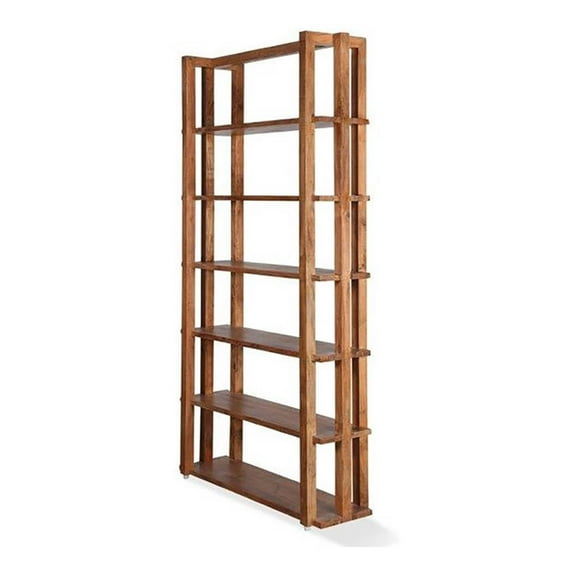 Pemberley Row Mango Wood Brown Bookcase Rectangular Modern Open 44"W x 14"D x 86"H Assembled