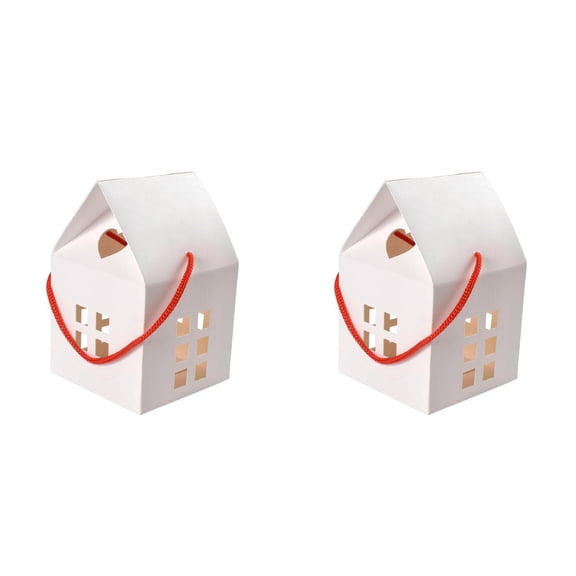 2pcs Paper House Shaped Candy Boxes - Portable DIY Gift Favor Boxes for Wedding, Christmas, Birthday Party Favors, Hollow Treat Boxes for Small Business, Candy, and Holiday Decorations
