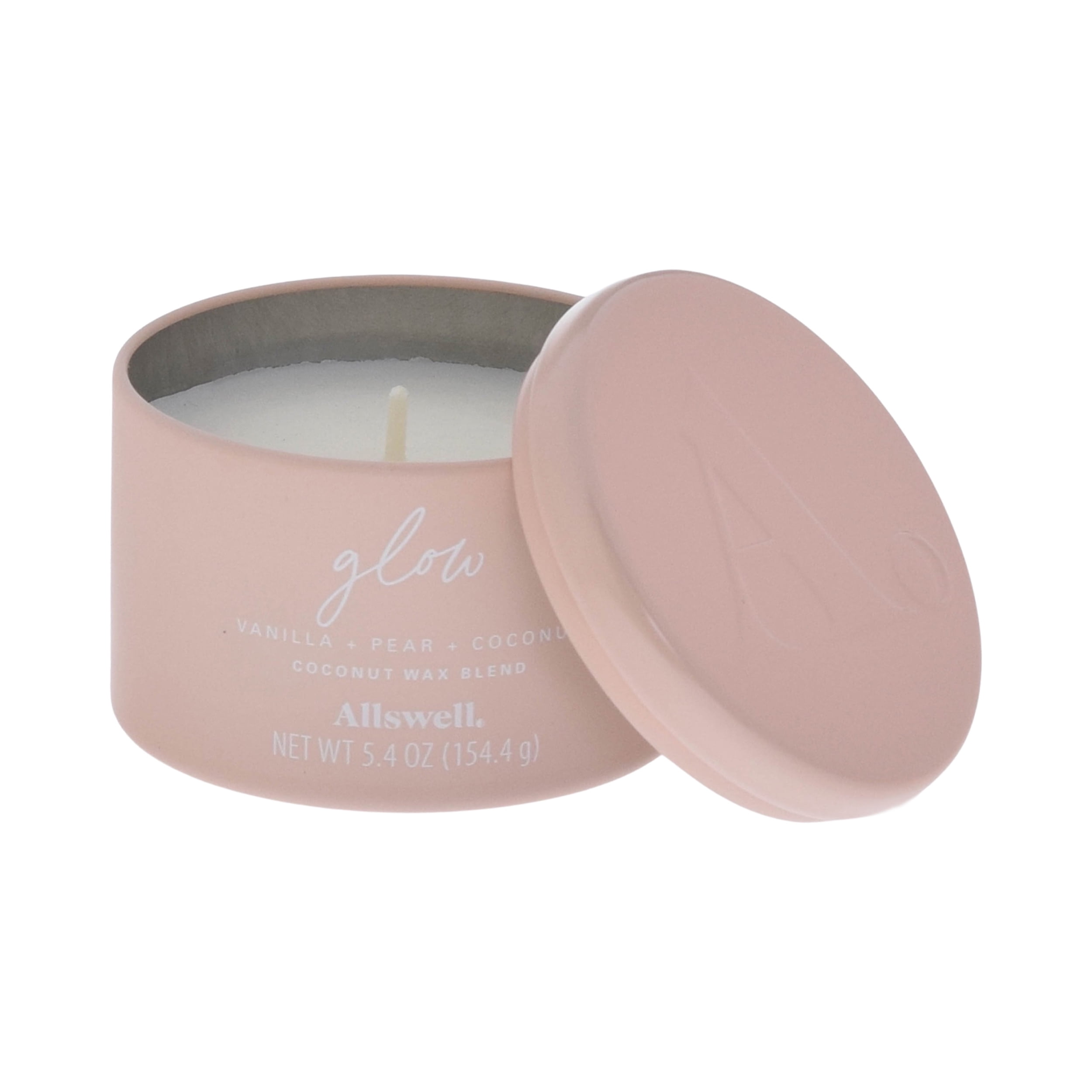 (2 pack) Allswell Glow Scented Tin Candle, Pink, Vanilla + Pear + Coconut, 5.4 oz