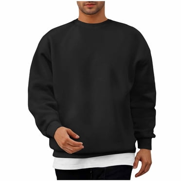 Dezsed Men's Crewneck Sweatshirt, Long Sleeve Fleece Pullover Shirt, Active Athletic Workout Sweatshirts for Men Black L