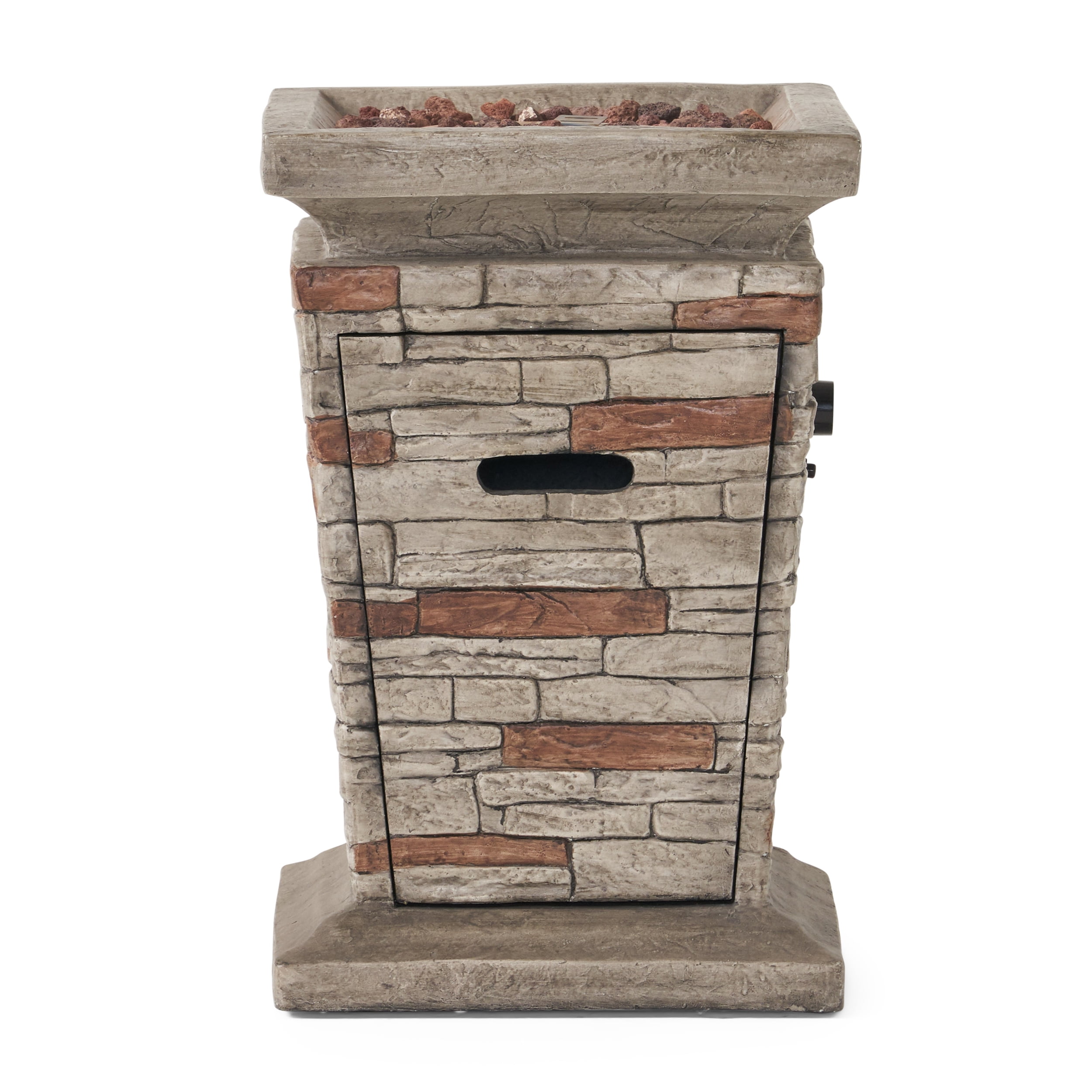 Ewestern Outdoor 19.50" MGO Fire Column with Natural Stone Finish 40,000 BTU for Patio Backyard Firepit with Propane Tank Storage Lightweight Concrete Design