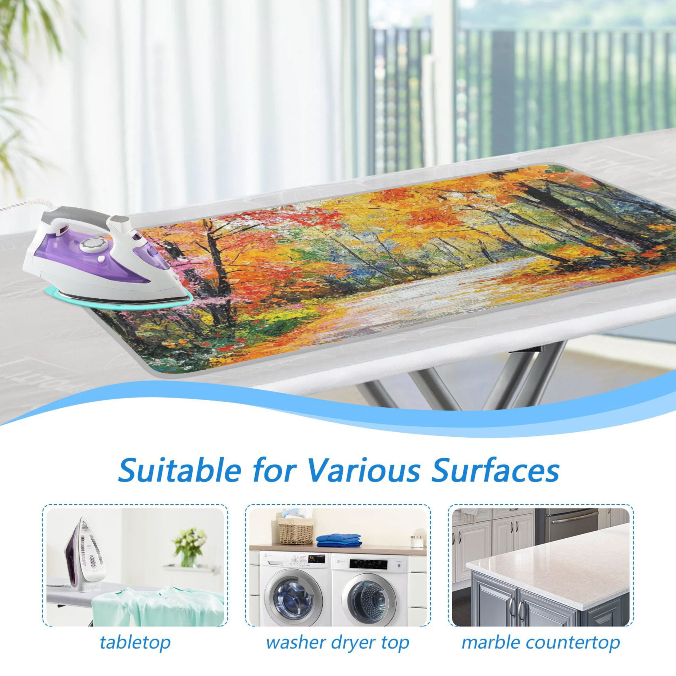 Flowers and Falling Leaves Autumn Ironing Mat Blanket for Table Top Travel Portable Ironing Board Pad 47.2x27.6 Inch