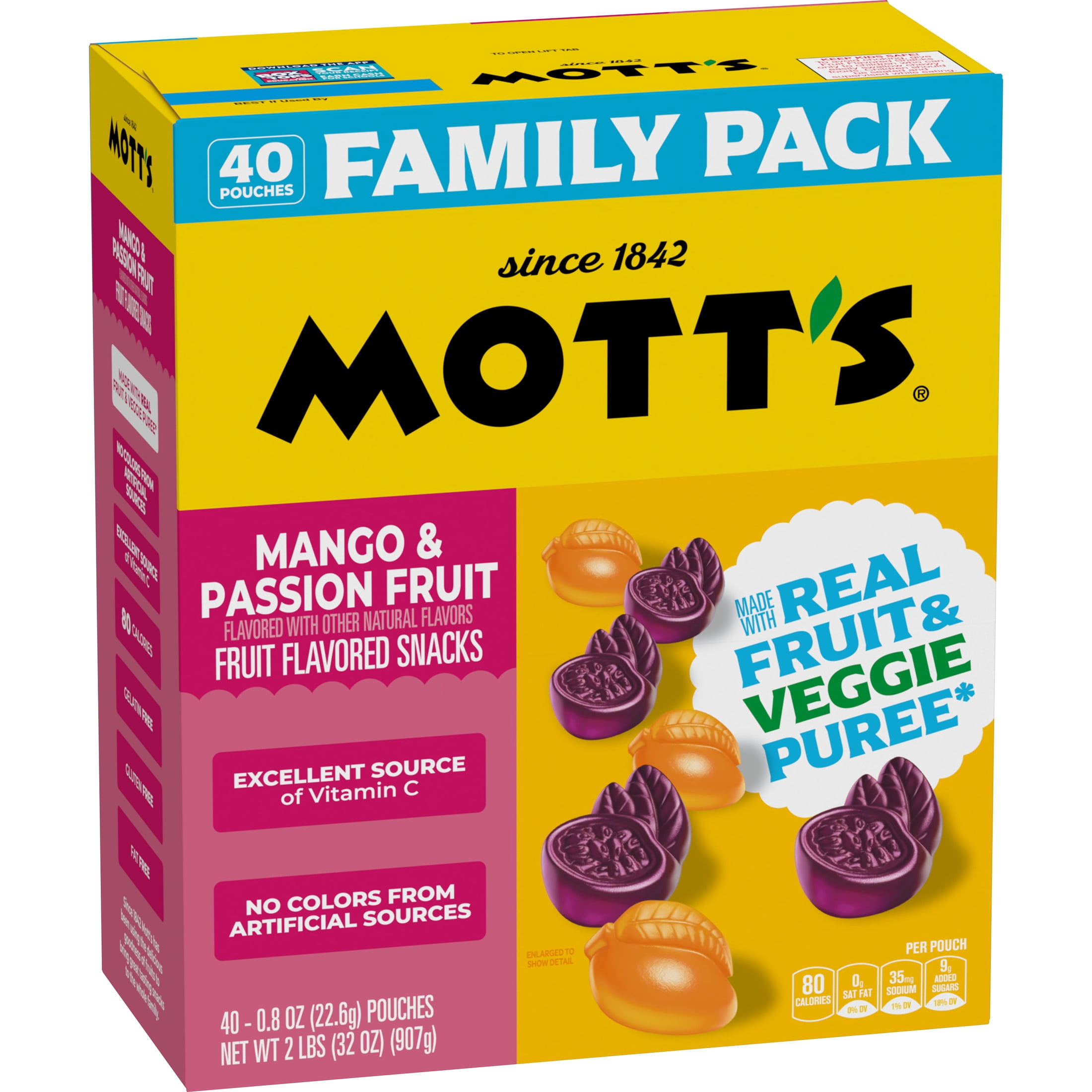 Mott's Fruit Flavored Snacks, Mango and Passion Fruit, Gluten Free, 40 Count, 32 oz