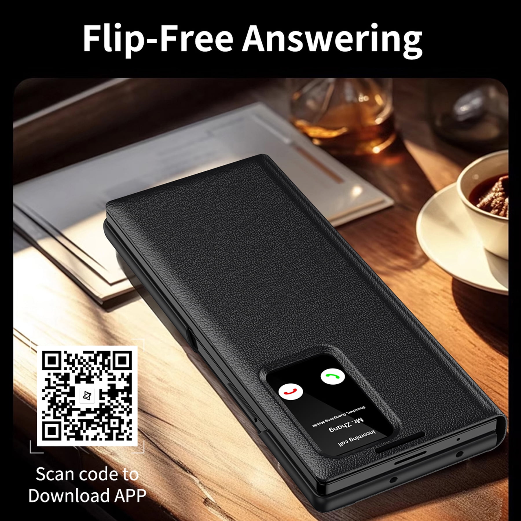 For Samsung Galaxy Z Fold 7 Case PU Leather Flip Case,With Intelligent Window,With Card Holder,Anti-fall Rugged Shockproof Protective Phone Case Cover for Samsung Galaxy Z Fold 7,Black