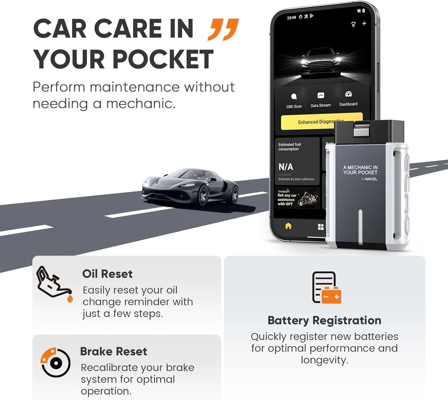 ANCEL ECHO OBD2 Scanner Bluetooth Full System Diagnostic Tool Bidirectional Code Reader for IOS & Android, Full OBD2 Function, 3+ Maintenance, Lifetime Free Update