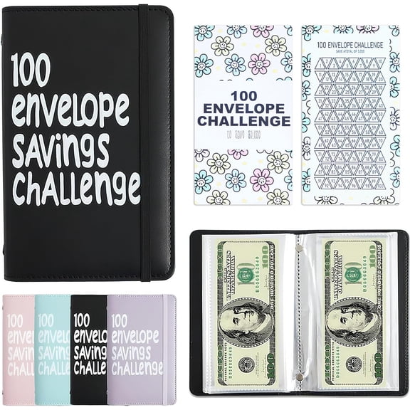 Money Saving Challenge Binder with Coin Envelopes - 100 Day Cash Budget Planner to Save $5,050, $500 & $10,000, Budget Organizer Book (Black,1Pcs, B)