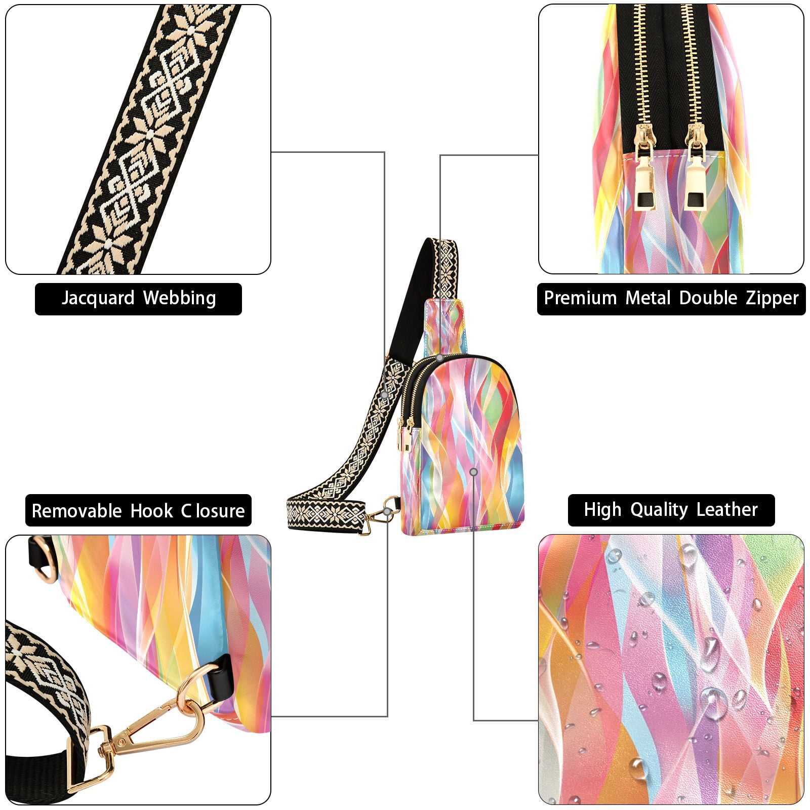 Colorful Curve Crossbody Bags Fanny Pack Sling Bag for Travel Chest Bag Shoulder Bag for Women Trendy