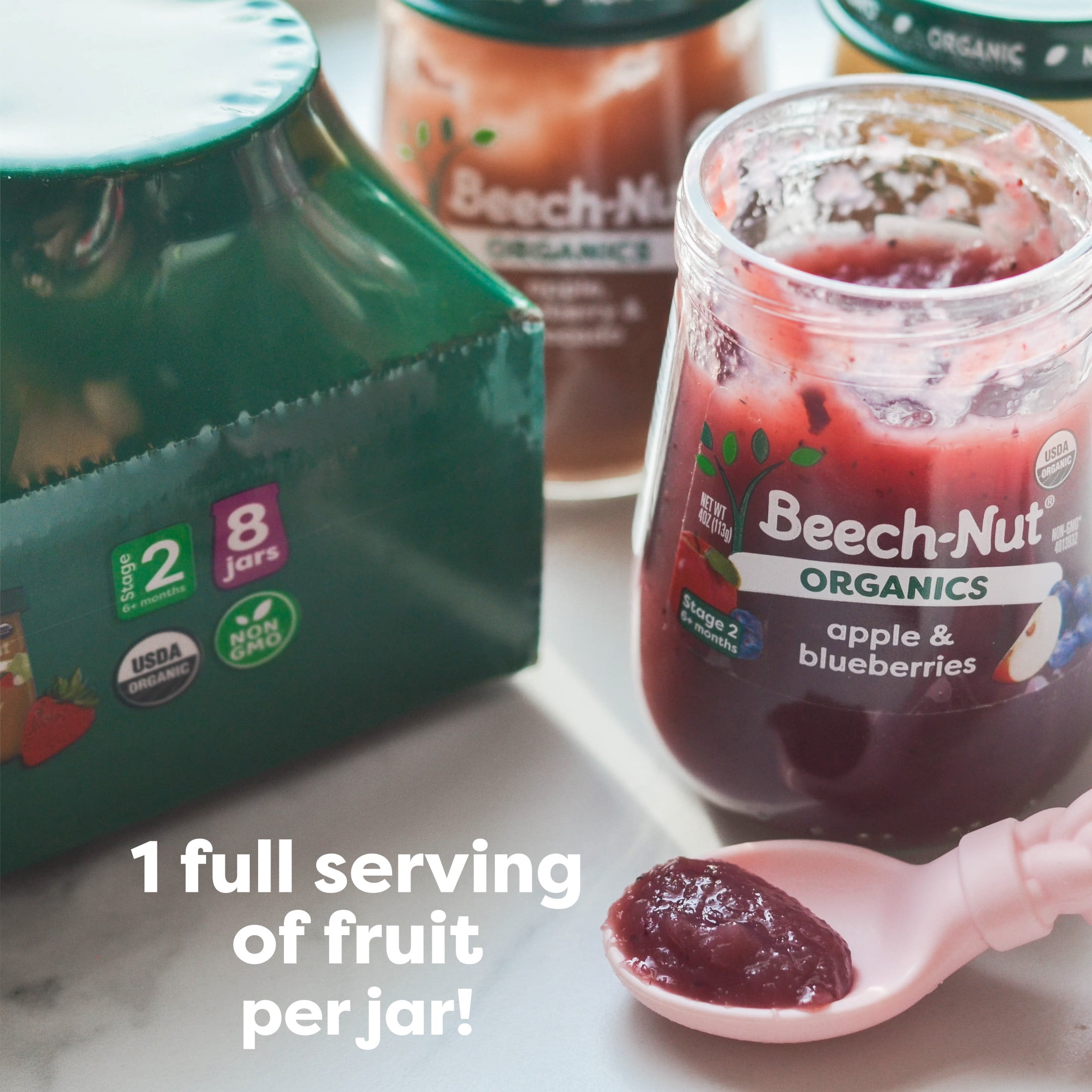 Beech-Nut Organics Stage 2 Berry Lovers Baby Food Variety Pack, 4 oz Jars, 8 Pack