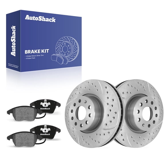 AutoShack Front Brake Rotors & Ceramic Pads for Volkswagen, Jetta 2011, 2014, FWD L4 1.4L 1.8L 2.0L L5 2.5L - Silver Zinc Coated Drilled & Slotted - SilverShield Pro - 12.28" (312 mm), 9-Lug