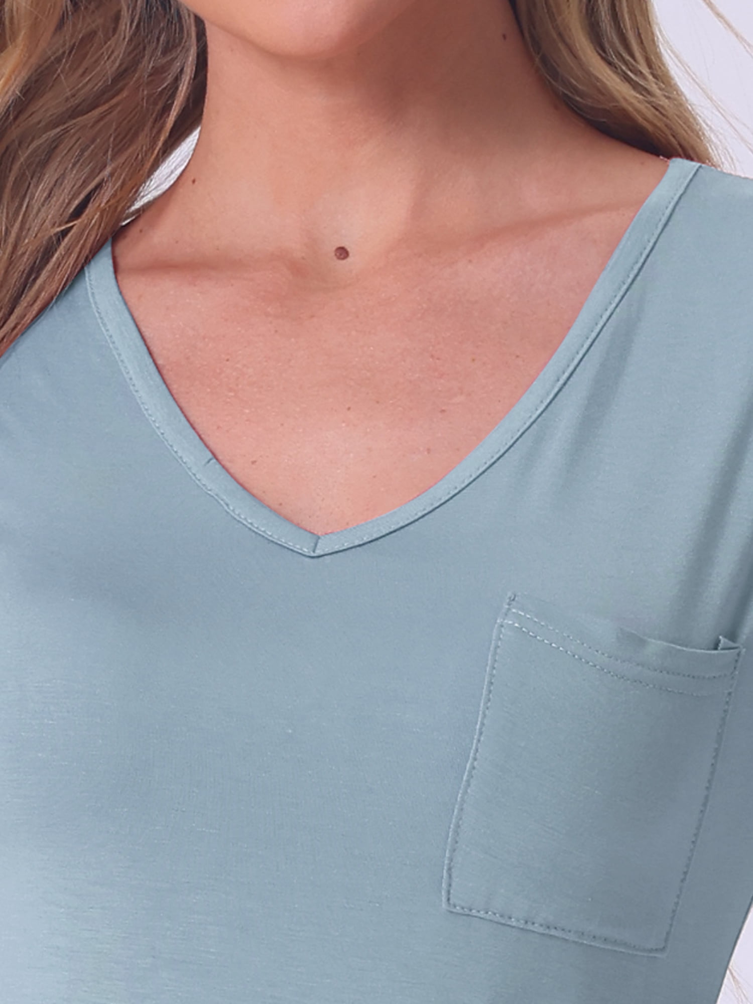 DARING DIVA Comfortable Viscose V-Neck Sleep T-Shirt S Light Blue