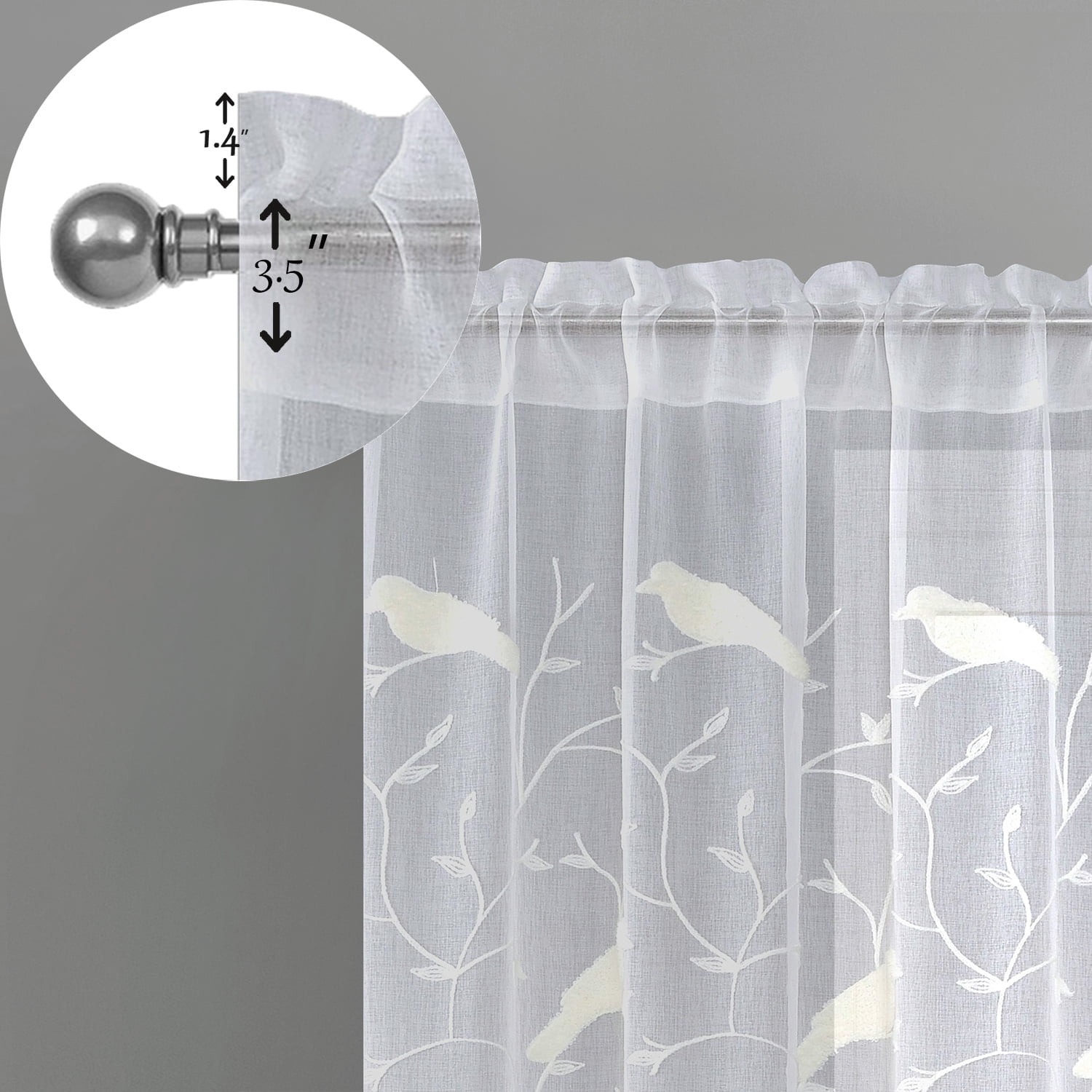 VOGOL White Birds Embroidered Sheer Curtains, Window Curtain Sheer Voile Panels for Living Room Bedroom, 52x84, Set of 2, Rod Pocket