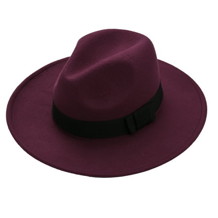 Coxeer Unisex Woolen Fedora Hat Adjustable Derby Hats Party Accessories for Men & Women (Burgundy)