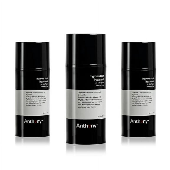 Anthony Ingrown Hair Treatment for Men (Pack of 3) – Gel Solution to Calm Down Razor Burn – Scar and Redness Eliminator, Bump Removal – 3 Fl. Oz