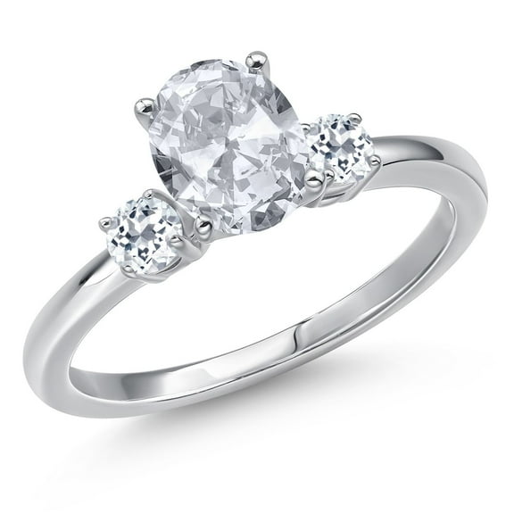 Gem Stone King 14K White Gold White Topaz Engagement Ring for Women | 1.78 Cttw | Oval 8X6MM | Gemstone November Birthstone | Size 6