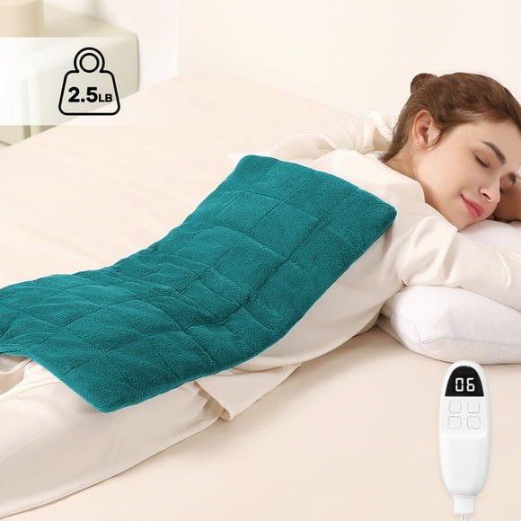 MaxKare Weighted Heating Pad for Back Stress & Cramps Relief, 6 Heating Levels & 3 Time Settings 12"24" - Light Blue