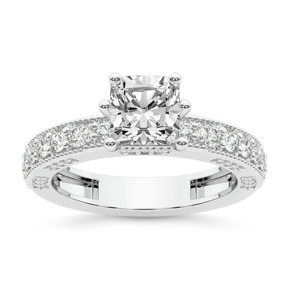 IGI Certified 1 Carat Cushion Shape Lab Grown Diamond Engagement Ring | 14K White Gold | Regalia Milgrain Diamond Ring | FG-VS Quality Friendly Diamonds