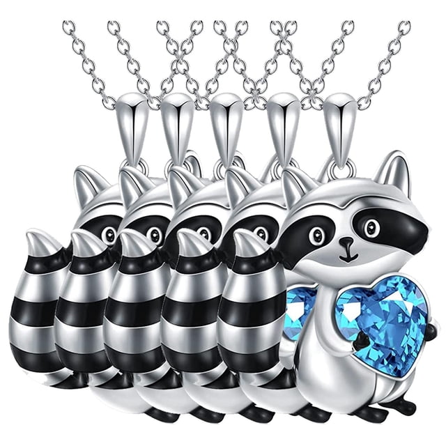 Cadena y Dije de Mapache RaccoonNeck01 4 Pzas Collar Mapache/Corazón Plata/Azul Metal. High Monaco MXOOK-004