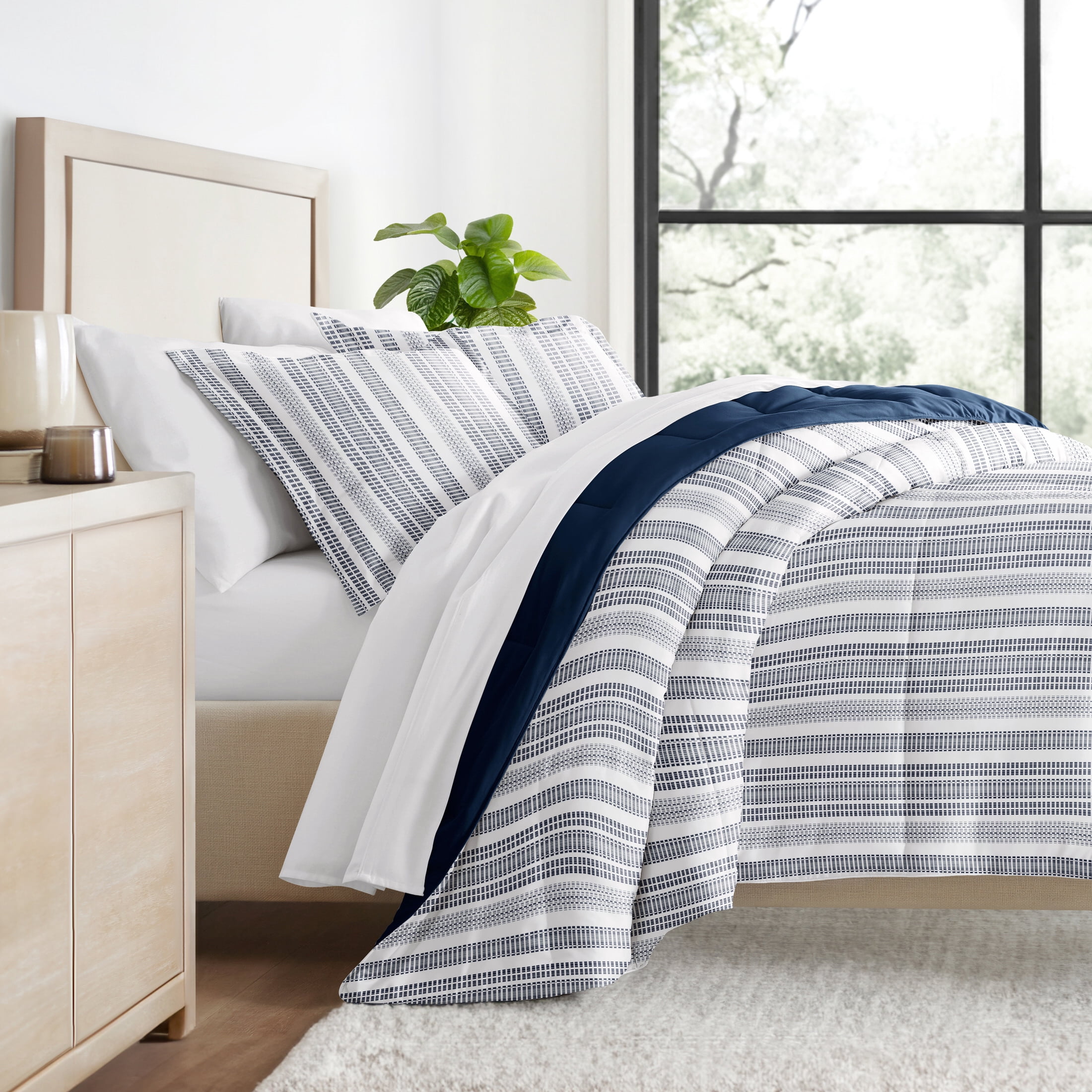All Season Ultra Soft Comforter Set Lightweight Bedding in Farmhouse Stripe for King/Cal King by Comfort Canopy