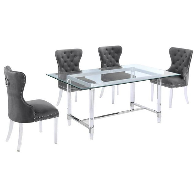 5pc. Ensemble de Repas en Verre de 68 x 40 Po avec 4 Chaises et Acier Inoxydable Argenté