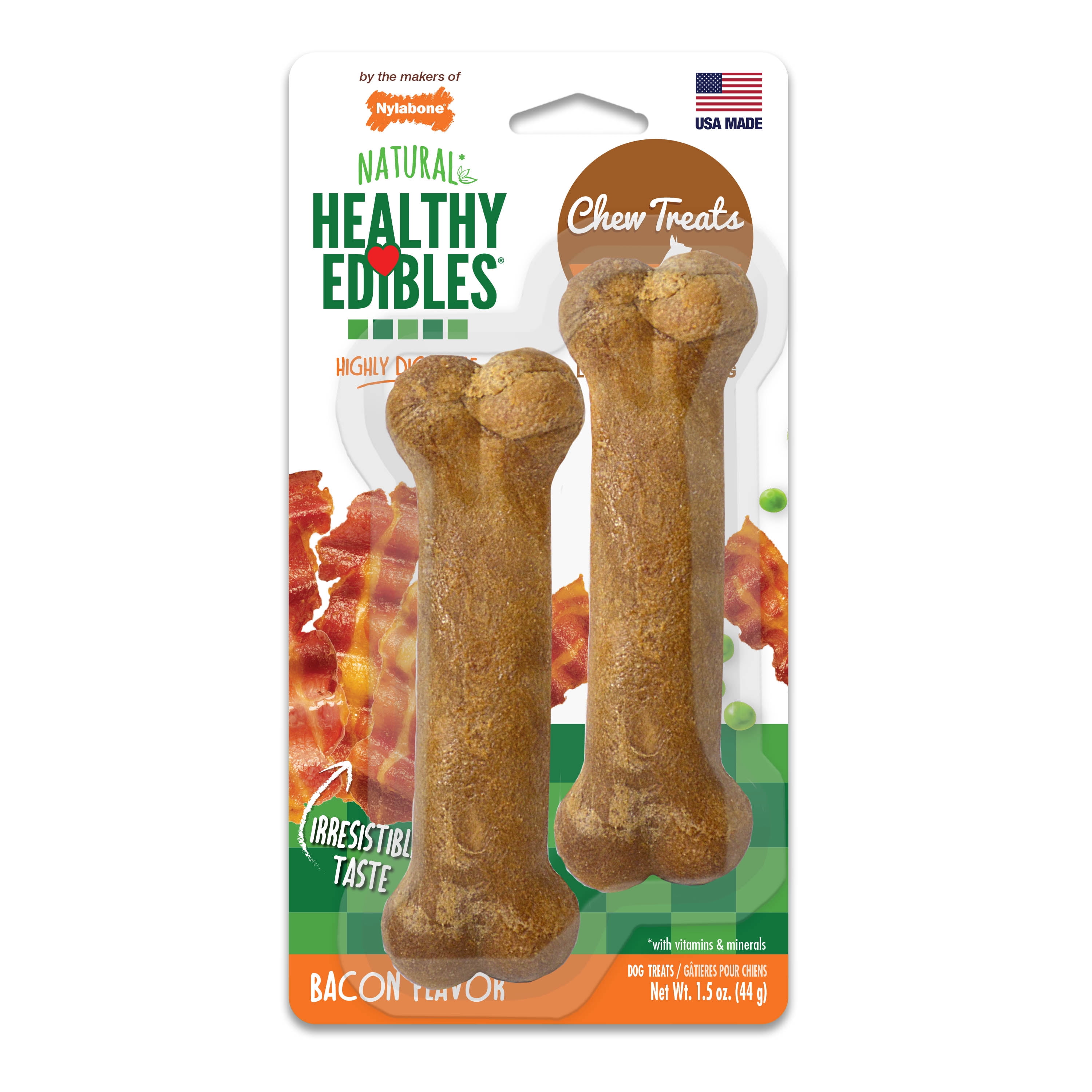 Nylabone Healthy Edibles Natural Bacon Flavored Dog Treats, Twin Pack