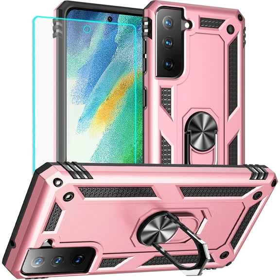 Galaxy S21 FE 5G Case, Samsung Galaxy S21 FE 5G Case with HD Screen Protector, Military Grade Protective Cases with Ring for Samsung Galaxy S21 FE (Green)