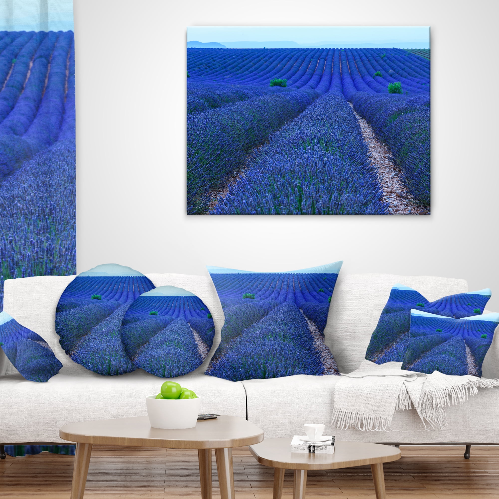 Designart Lavender Field Sunset Near Valensole - Floral Throw Pillow - 18x18