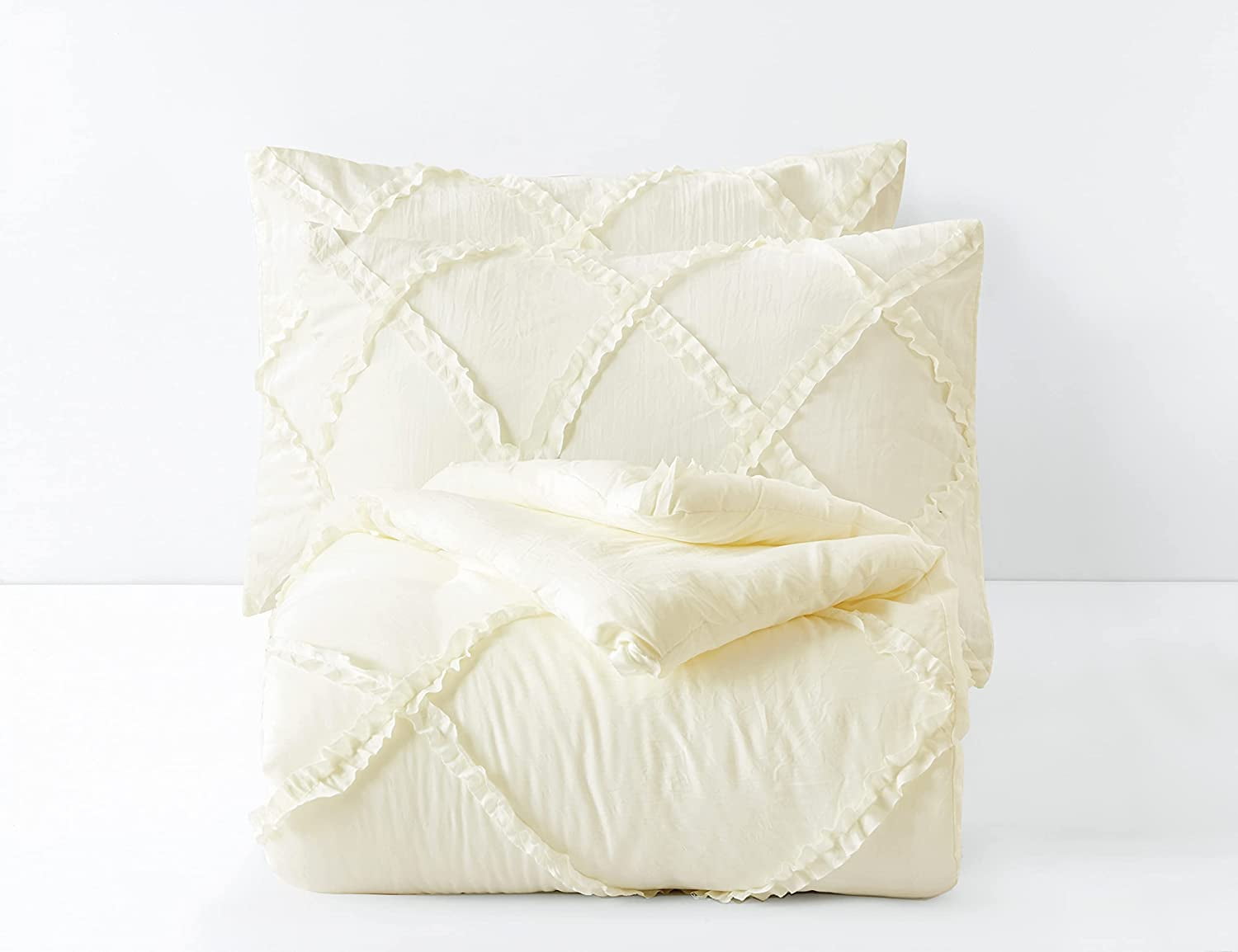Chezmoi Collection Vivian 3-Piece Diamond Ruffle Trim Washed Microfiber Comforter Set