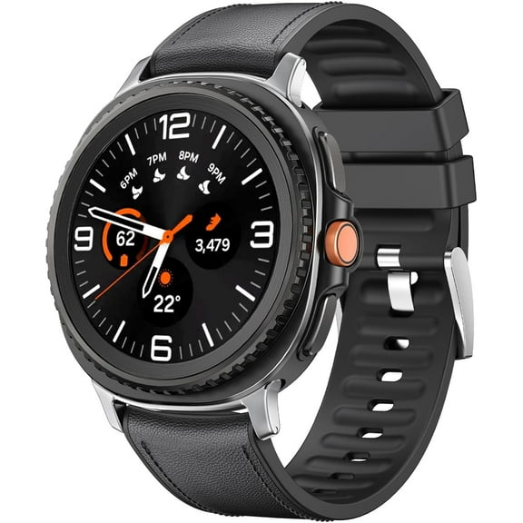 Leather with Silicone Strap Compatible with Samsung Galaxy Watch 8 Classic 46mm Bands, No Gap Leather Strap Replacement Wear-resistant breathable for Galaxy Watch 8 40mm 44mm Women Men