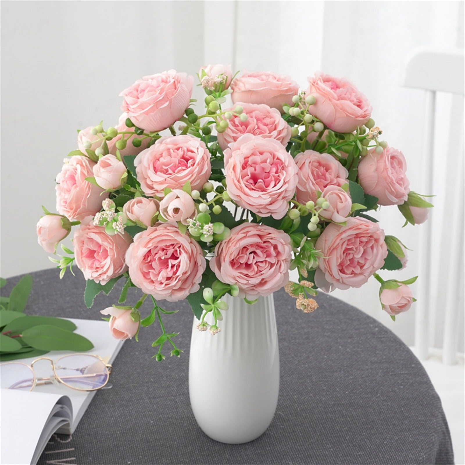 Wzzjkit Artificial Fake Flowers Plant, Rose Bouquet Look Real Silk Flowers for Outside Planter Front Door Porch Patio Yard Spring Summer Decoration, Artificial Flowers for Outdoors