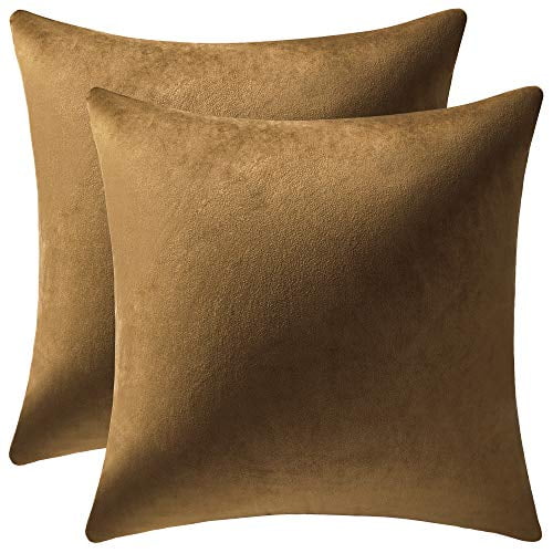 DEZENE Throw Pillow Cases 20x20 Golden Brown 2 Pack Cozy Soft Velvet