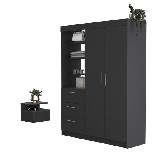 CoSoTower 2 Piece Bedroom Set, Armoire   Nightstand, Black