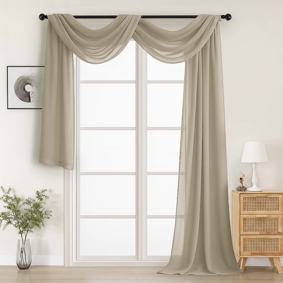 MKHILL Window Curtain Taupe Rod Pocket Sheer Curtain Panel Pairs Curtains, 42 x 216