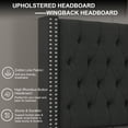 thumbnail image 5 of Nathaniel Home, Fabric Linen Queen Bed Frame, with Tufted Upholstered Headboard, Nailhead Button Platform Bed Frame for Bedroom, Black, 5 of 8