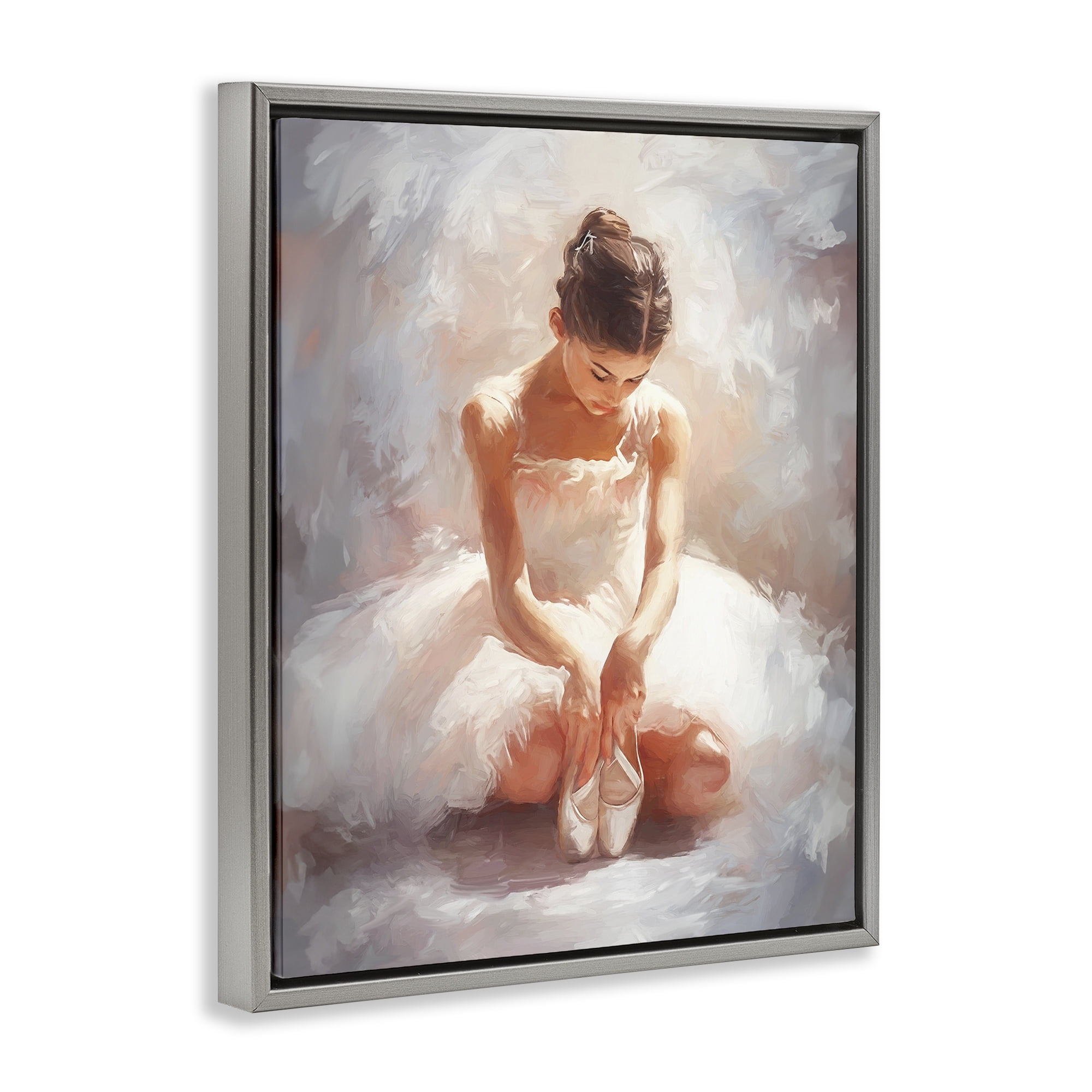 Stupell Industries Serene Ballerina Portrait Novelty Painting Gray Floater Framed Art Print Wall Art, 25 x 31