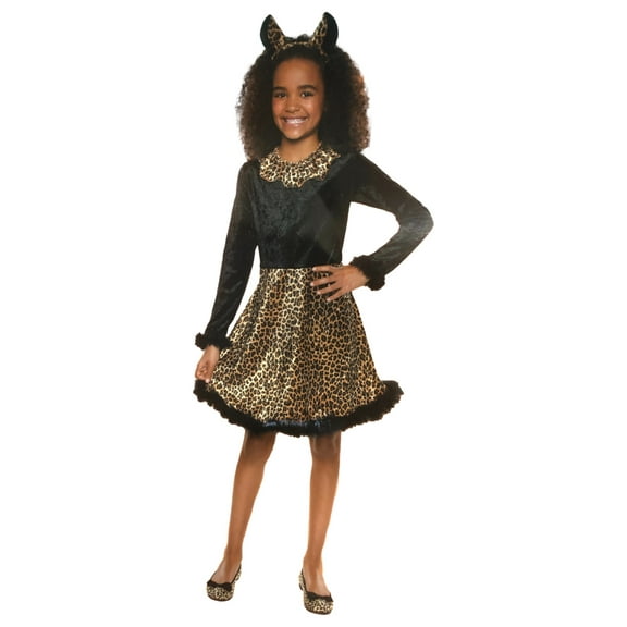 Girls Velvety Leopard Animal Print Dress Halloween Costume L (10-12)