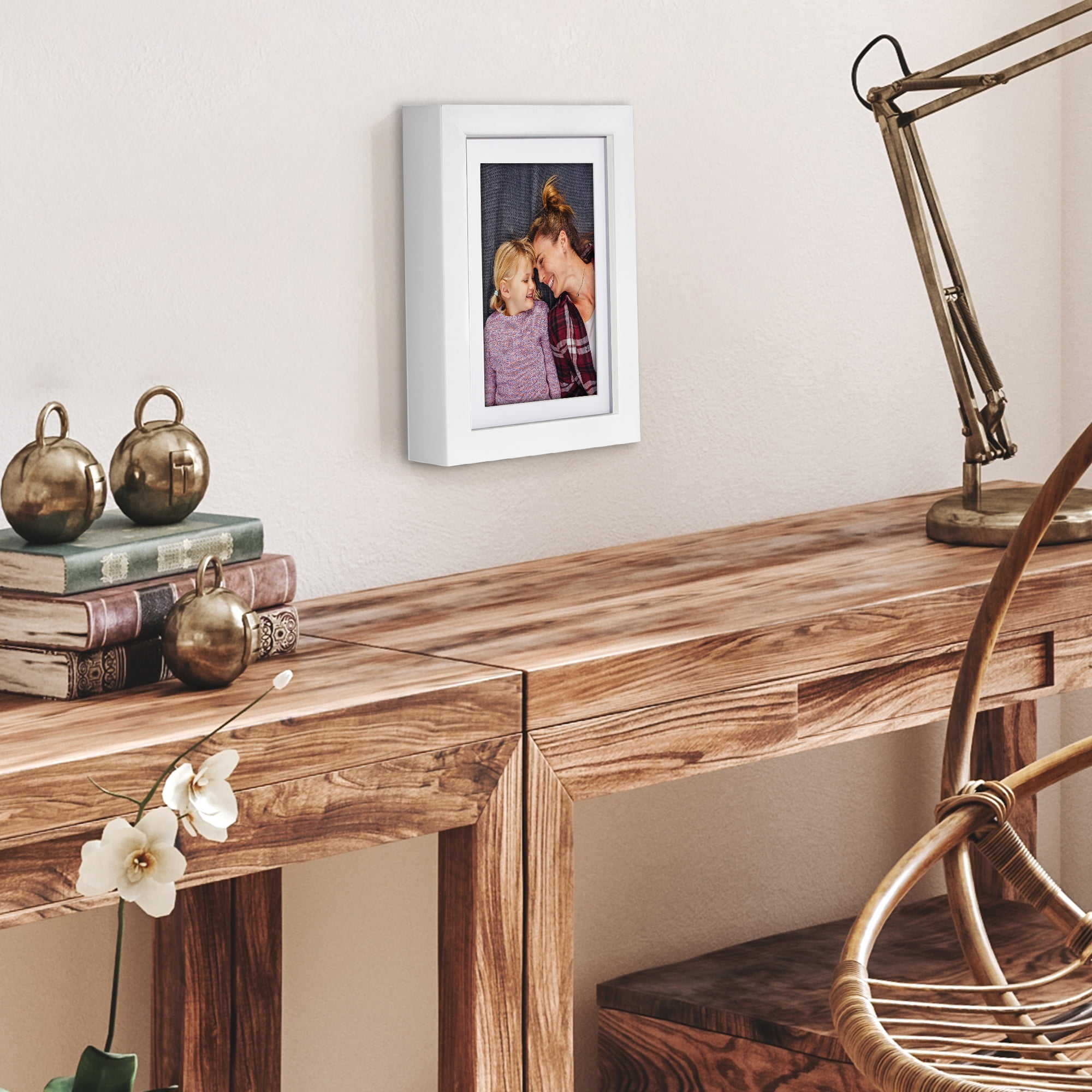 Americanflat 5" x 7" Gallery-Style Picture Frame with Mat to Secure Artwork, Prints, and Photos - White