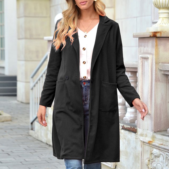 Puntoco Mujer Primavera y Otoño Solapa Lana Color Sólido Manga Larga Lana Bolsillo Largo Chaqueta Flash Picks Puntoco Puntoco-4720