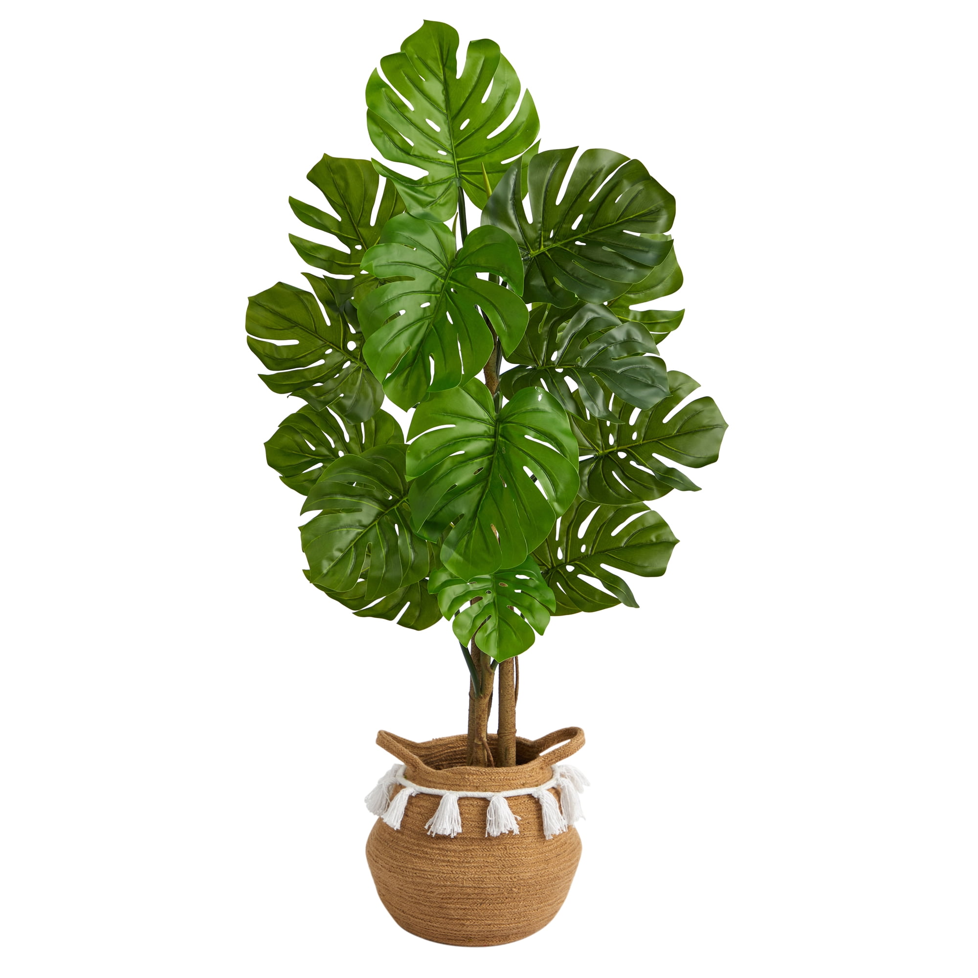 Nearly Natural 4' UV Resistant Monstera Artificial Tree in Woven Planter with Tassels