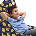 thumbnail image 1 of Cartoon Lounger Chair Bag, Funny Night Sky Chipper Moons and Stars Sleeping Time Abstract Cartoon, High Capacity Storage with Handle Container, Lounger Size, Navy Blue Orange Yellow, by Ambesonne, 1 of 5