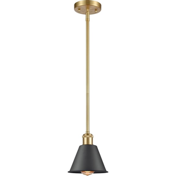 516-1S-SG-M8-BK-LED-Innovations Lighting-Smithfield - 1 Light Mini Pendant In Industrial Style-7.5 Inches Tall and 7 Inches Wide Satin Gold Matte