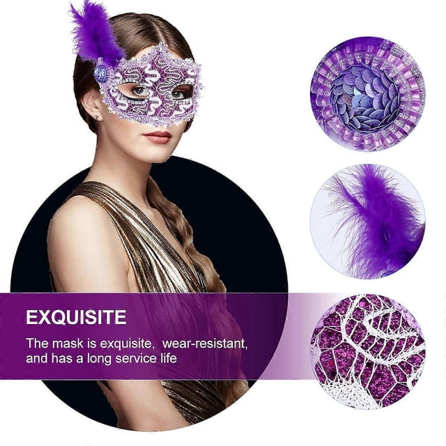 Party Mask Venetian Half Face Mask for Party Use Lace Purple Plastic