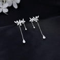 thumbnail image 3 of 925 Sterling Silver CZ Flowers Wrap Earrings Dangle Chain for Women Elegant Bridal Earrings Wedding Engagement Drop Earrings (A-Silver), 3 of 6